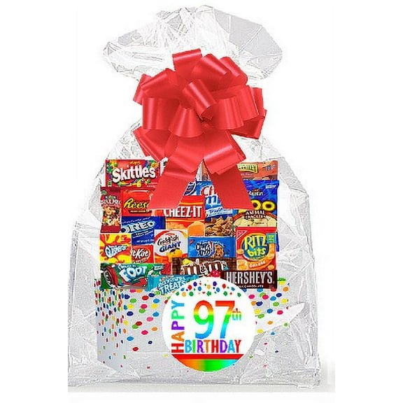 CakeSupplyShop Item#097BSG Happy 97th Birthday Rainbow Thinking Of You Cookies, Candy & More Care Package Snack Gift Box Bundle Set - Ships FAST!