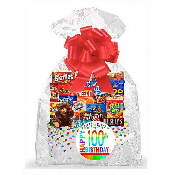CakeSupplyShop Item#100BSG Happy 100th Birthday Rainbow Thinking Of You Cookies, Candy & More Care Package Snack Gift Box Bundle Set - Ships FAST!