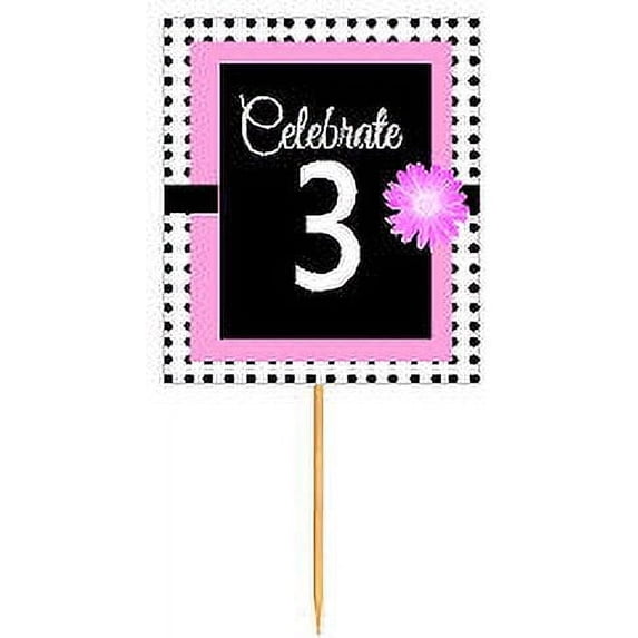 CakeSupplyShop Item#BPP-003 Happy 3rd Birthday Pink w. Black Polka Dot Novelty Cupcake Decoration Topper Picks -12ct
