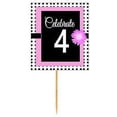 thumbnail image 1 of CakeSupplyShop Item#BPP-004 Happy 4th Birthday Pink w. Black Polka Dot Novelty Cupcake Decoration Topper Picks -12ct, 1 of 1