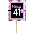 thumbnail image 1 of CakeSupplyShop Item#BPP-041 Happy 41st Birthday Pink w. Black Polka Dot Novelty Cupcake Decoration Topper Picks -12ct, 1 of 1