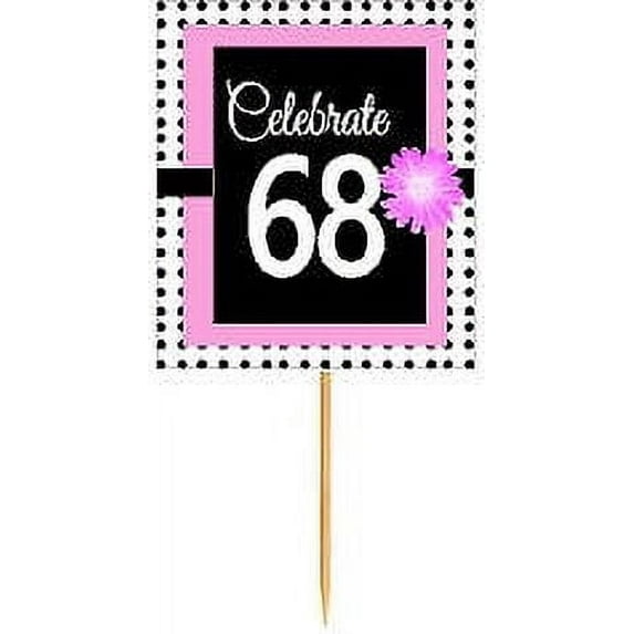 CakeSupplyShop Item#BPP-068 Happy 68th Birthday Pink w. Black Polka Dot Novelty Cupcake Decoration Topper Picks -12ct