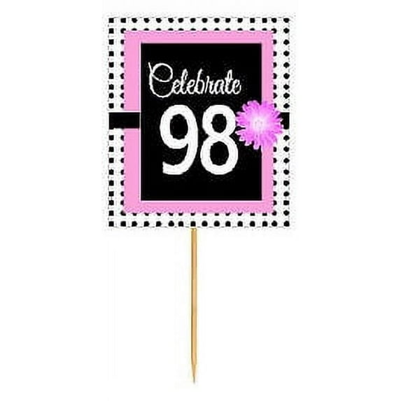 CakeSupplyShop Item#BPP-098 Happy 98th Birthday Pink w. Black Polka Dot Novelty Cupcake Decoration Topper Picks -12ct