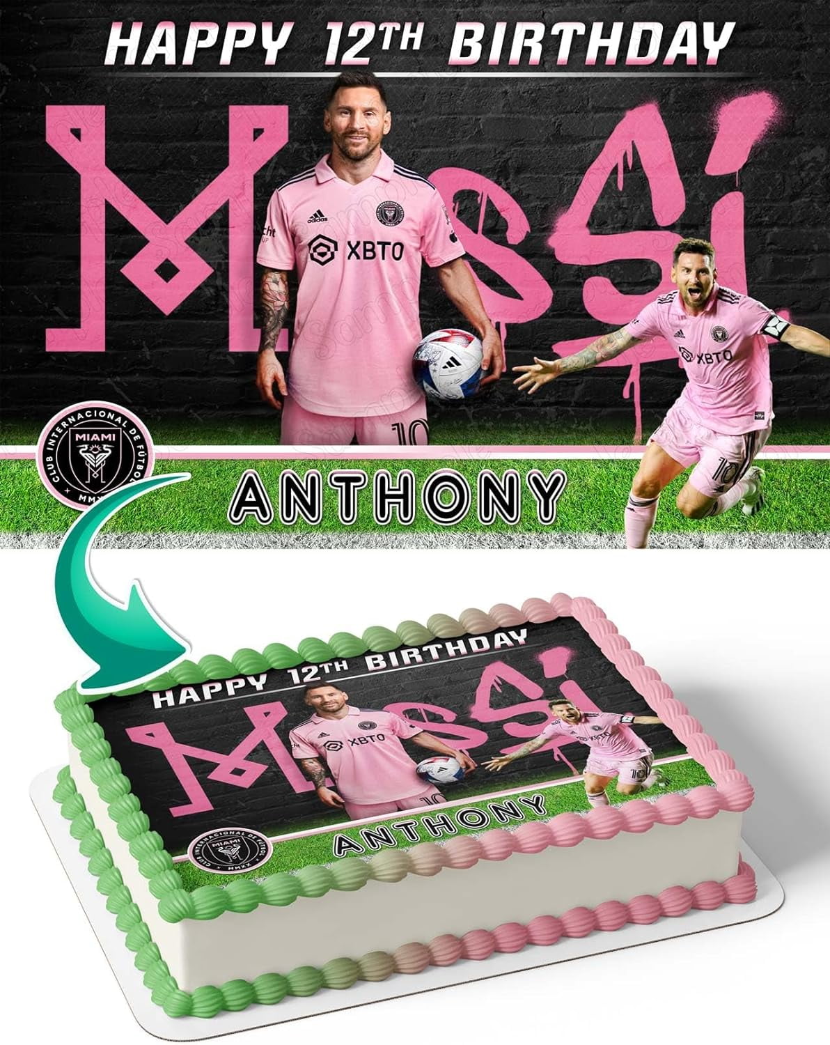 Cakecery Messi Miami Inter Edible Cake Image Topper Birthday Cake