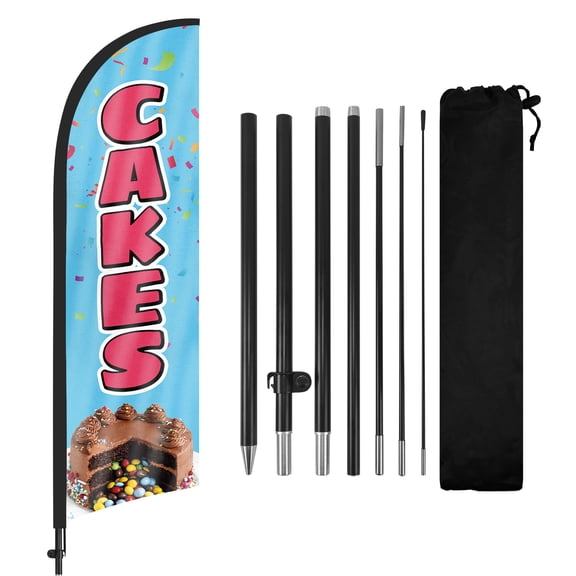 Cakes Advertising Swooper Flag Banners, Cakes Feather Flags with Pole and Ground Stake 8Ft, Advertising Feather Banner Sign for Cakes Business
