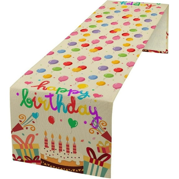 Cakes Hats Candle Happy Birthday Table Runner, Seasonal Kitchen Party Home Dining Room Kitchen Table Decoration for Home Party Decor 13x108 Inch