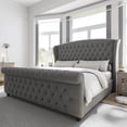 thumbnail image 1 of PLAUIN Queen Size Bed Frame with Scroll Wingback Headboard, Chenille Upholstery and Footboard, Grey, 1 of 8
