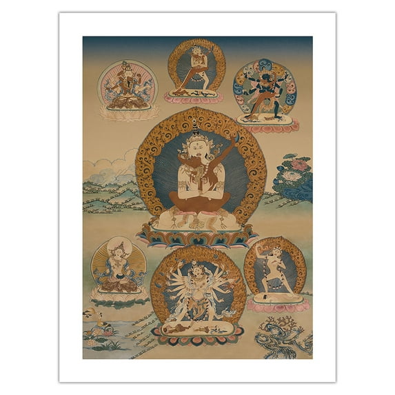Cakrasamvara Tantra - Vintage Tibetan Thangka Buddhist Painting - Tibet, 18th Century - Bamboo Fine Art 290gsm Paper (Unframed) 12x16in