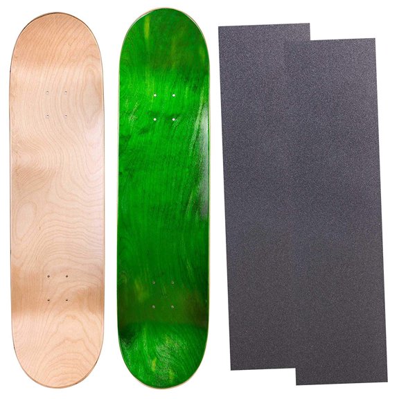 Cal 7 Blank Maple Skateboard Decks with Grip Tape| 8.5 Inch | Set of 2 (Natural, Green, 8.5 inch)
