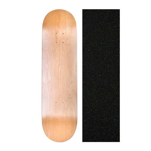 Cal 7 Blank Skateboard Deck with Mob Green Glitter Grip Tape, Maple Deck for Skating 8.25 In., Natural