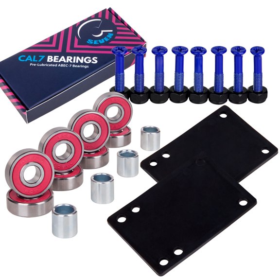 Cal 7 Skateboard Bundle - 1" Hardware, 1/8" Riser Pads, and ABEC-7 Bearings (Blue)