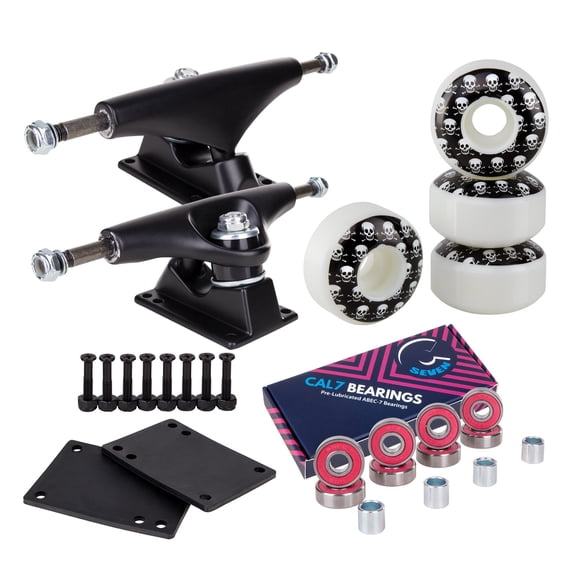 Cal 7 Skateboard Combo, 5.25" Black Trucks, 52mm 99A Wheels, Bearings & Hardware Set (Crossbone Wheels)