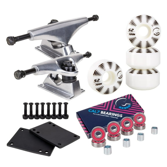 Cal 7 Skateboard Combo, 5" Silver Trucks, 52mm 99A Wheels, Bearings/Hardware Set (Allstar)