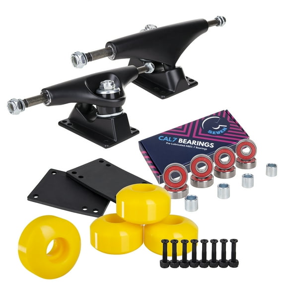 Cal 7 Skateboard Package Combo with 5" Black Trucks, 52mm 99A Wheels, Complete Set of Bearings and Hardware (Yellow Wheels)