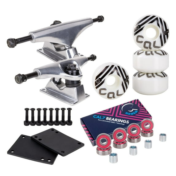 Cal 7 Skateboard Package Combo with 5 Inch Silver Trucks, 52mm 99A Wheels, Complete Set of Bearings and Steel Hardware (Retro)