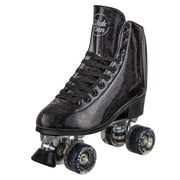 Cal 7 Sparkly Roller Skates for Indoor & Outdoor Skating, Faux Leather Quad Skate with Ankle Support & 83A PU Wheels for Kids & Adults (Black, Men's 7/ Women's 8)