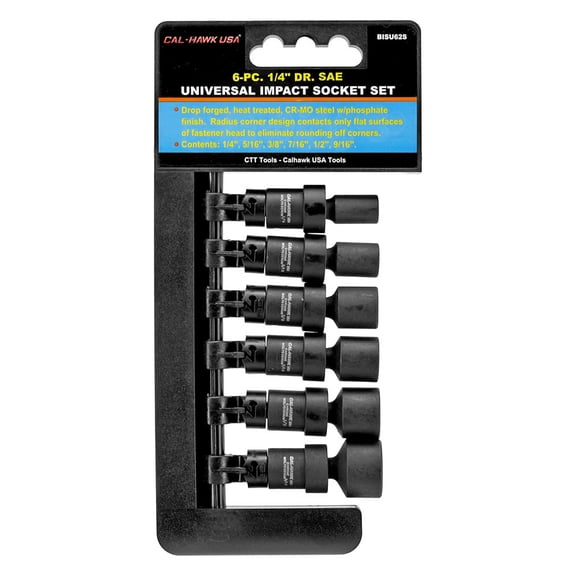 Cal-Hawk 6 - pc. 1/4" DR. SAE Universal Impact Socket Set