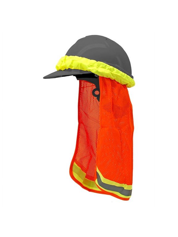 Hard Hat Safety Sun Shield with Reflective Stripe Fluorescent Orange