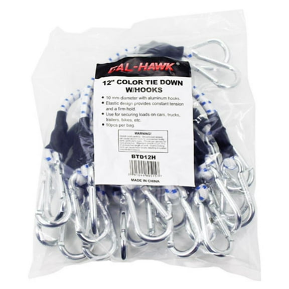 Cal Hawk Tools 10-pc. 12" Bungee Tie Downs with Hooks