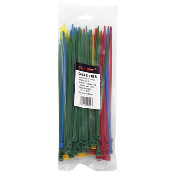Cal Hawk Tools 100-pc. 7" Colored Zip Cable Ties