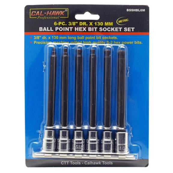 6 Pc 3/8" Drive Ball Point End Hex Allen Bit Socket Set 5" Long METRIC