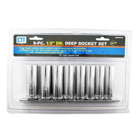 Cal Hawk Tools 9-pc. 1/2" Drive Deep Metric Socket Set