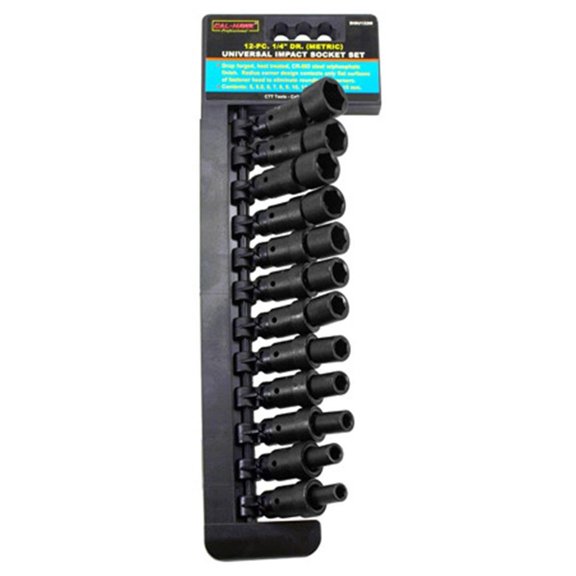 12 Piece 1/4" Drive Universal U-Joint Wobble Air Impact Metric Socket Tool Set