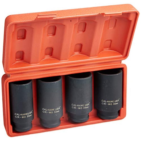 Cal Hawk Tools BSSAN4PA 4 Piece 1/2" Drive Deep Spindle Axle Nut Socket Set