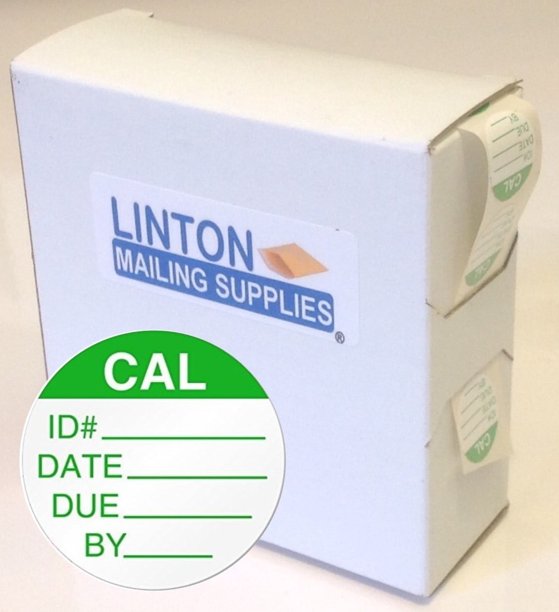 "Cal ID..." Calibration Label, 3/4" Round, Flexible White Vinyl with Permanent Adhesive in