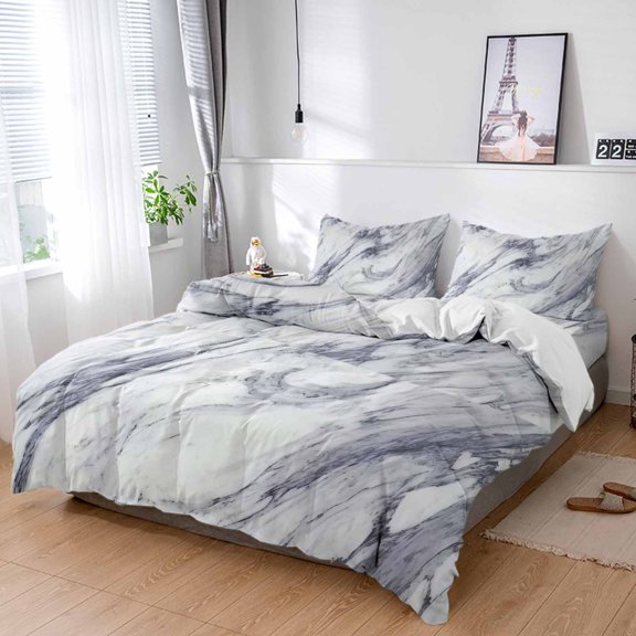 Cal King 4 Piece Bedding Set Abstract Marble Texture Soft Breathable Duvet Cover and Pillowcase,Blue Geometric Art Duvet Cover Set Washable Bed Sheets for Bedroom Dormitory Guest Room