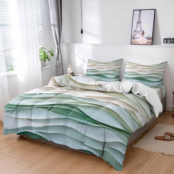 Cal King 4 Piece Bedding Set Classical Abstract Waves Texture Soft Breathable Duvet Cover and Pillowcase,Watercolor Wavy Seamless Duvet Cover Set Washable Bed Sheets for Bedroom Dormitory Guest Room