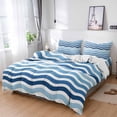 thumbnail image 1 of Cal King 4 Piece Bedding Set Summer Ocean Navy Blue Gradient Ripple Soft Breathable Duvet Cover and Pillowcase,Abstract Geometric Duvet Cover Set Washable Bed Sheets for Bedroom Dormitory Guest Room, 1 of 9