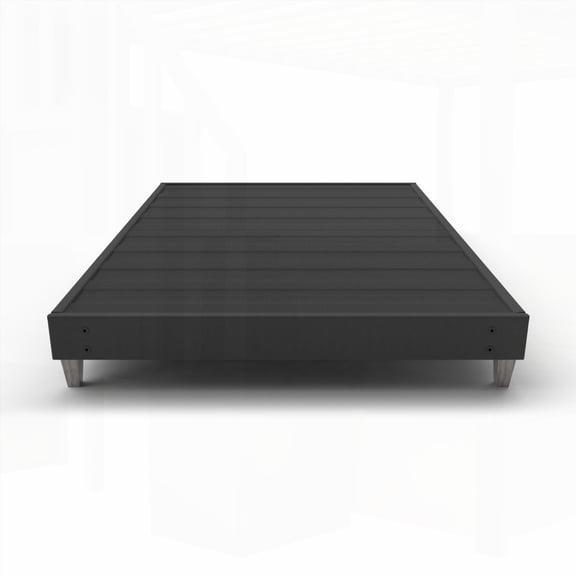 Cal King Size Fabric Covered Bed Frame with Modern Faux-Wood 6" Legs, Gray for Bedroom