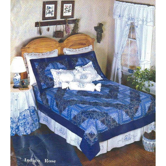 Cal-King Bed Skirt, Indigo Rose