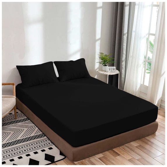 Cal-King Fitted Sheet Only, Softest 400 Thread Count 100% Cotton Sateen, 18" deep Pocket, All-Around Elastic, Black