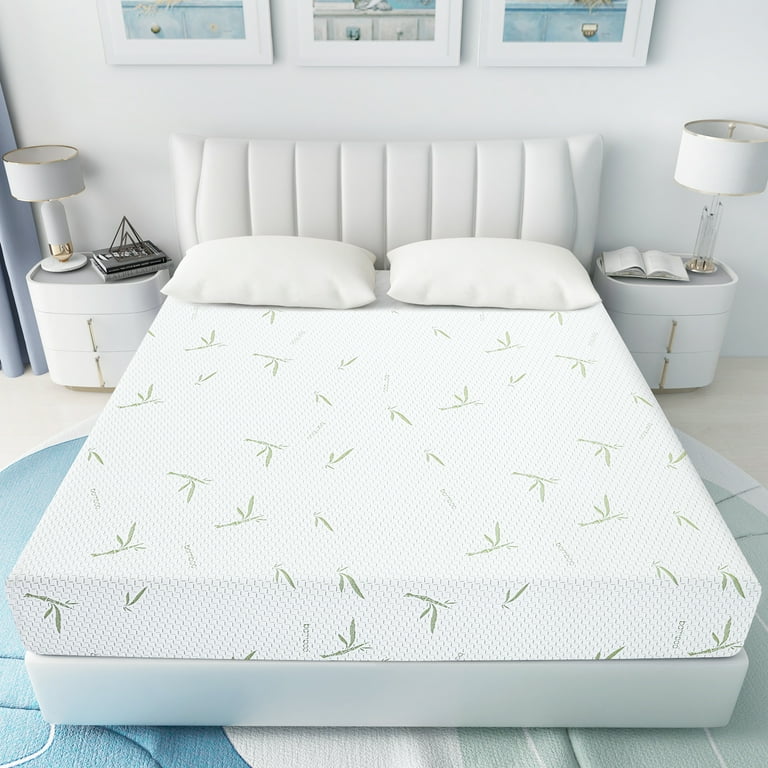 Cal King Memory Foam Mattress 8 Inch with Bamboo Pattern Cover Breathable Bed Mattress in a Box CertiPUR US Made in USA