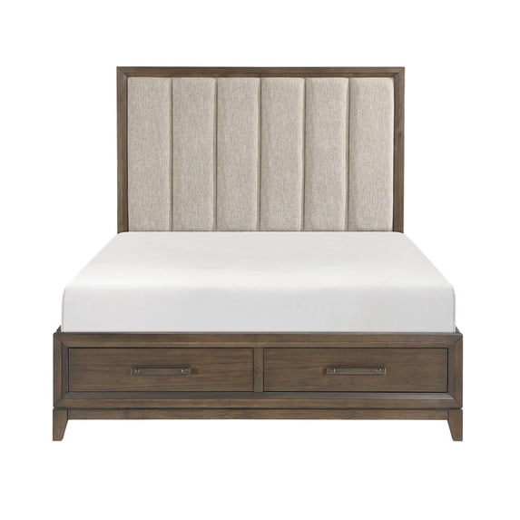 Cal King Platform Bed with Footboard Storage Upholstered Headboard Dark Walnut Finish Wooden Bedroom Furniture