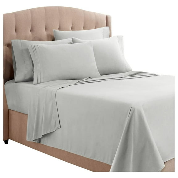 Cal King Sheets, 6 Piece Set - Hotel Luxury Sheets for Cal King Size Bed, Super Soft Bedding Sheets & Pillowcases, Cal King Size Sheets, Silver