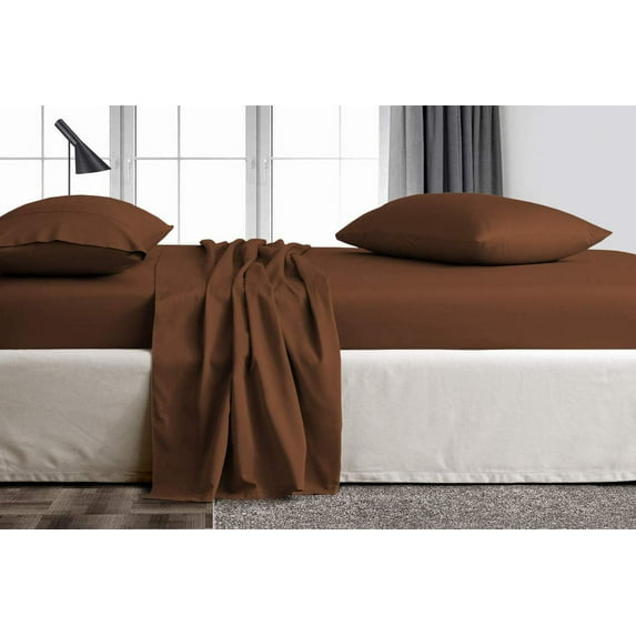 Cal-King Size 100% Egyptian Cotton 5 Piece Bedding, Luxury Sheet Set with 15 Inch Deep Pocket - 400TC Comfortable & Machine Washable Sheets - Chocolate Solid.