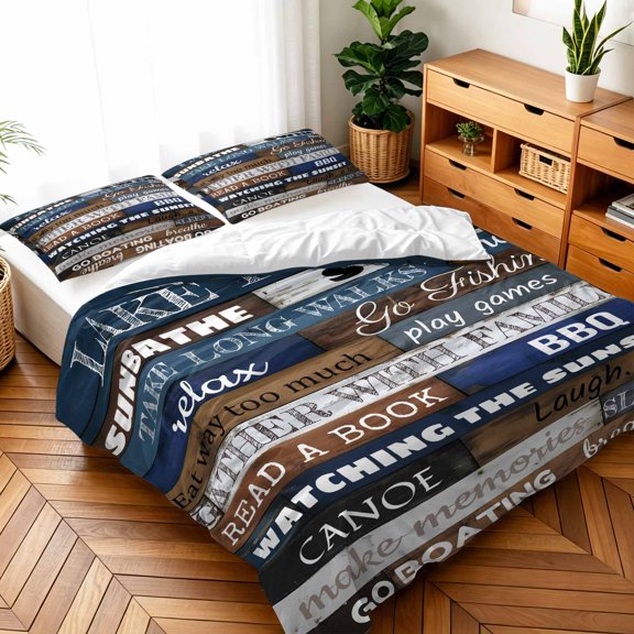 Cal King Size 3 Pieces Duvet Cover Sets Motivational Inspirational Happiness Quotes Bedding Set,Ultra Soft Comforter Cover with Pillow Shams,Luxury Quilt Covers for Bedroom Decor Retro Wood Plank