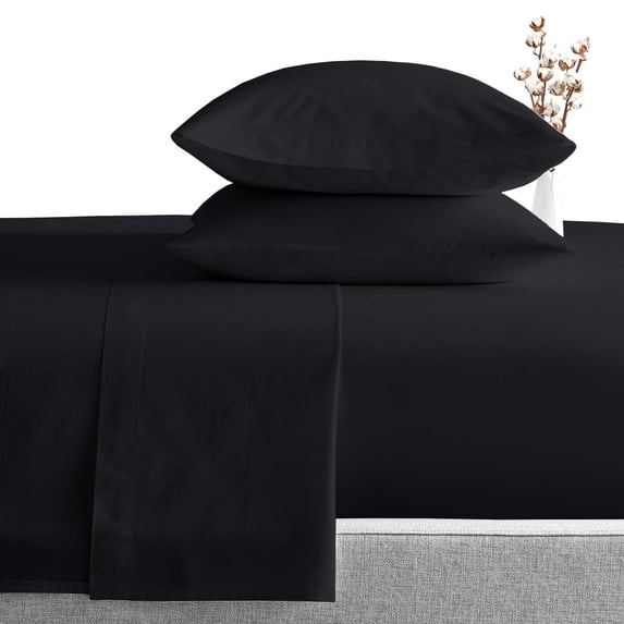 Cal-King Size 7 Piece Bedding Sheet Set, Includes 1 Flat Sheet, 1 Fitted Sheet 22" Deep Pocket, 1 Zippered Duvet Cover and 4 Pillowcases - Ultra Soft 600TC Egyptian Cotton - Black Solid.