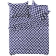 thumbnail image 1 of Lux Decor California King Bed Sheets 4 Piece, Soft Microfiber, Deep Pockets - Quatrefoil Pattern, 1 Fitted & 1 Flat Sheet, 2 Pillowcases, Navy, 1 of 8