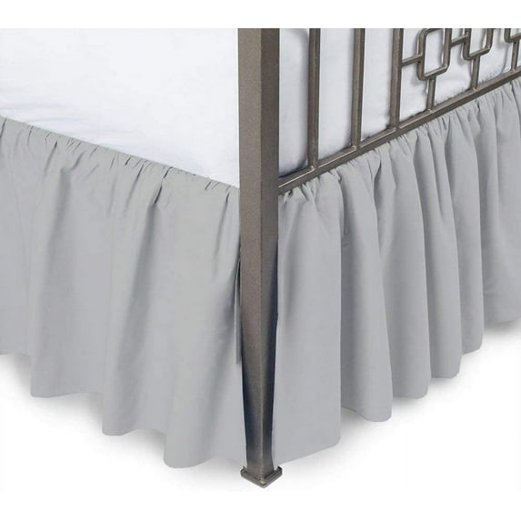 Cal-King Size Bed Skirt with Split Corners - 18 Inch Drop Smooth & Soft Ruffle Bed Frame Cover (Cal-King 72 x 84) Wrinkle & Fade Resistant, 100% Brushed Microfiber - Light Grey Solid.