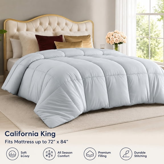 Cal King Size Duvet Insert Comforter 96 x 102 in Light Grey | Cozy All Season Down Alternative Fill, Soft Microfiber Shell, Machine Washable