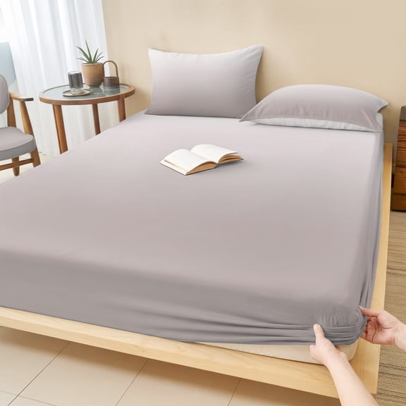 Cal.King Size Fitted Sheet Set - Beige Ombre 3 Piece Bedding Sets 16" Deep Pocket Fitted Sheet with 2 Pillowcases, White Gradient Modern Abstract Art Brushed Microfiber Hotel Luxury Bed Sheets