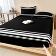 thumbnail image 1 of Cal.King Size Fitted Sheet Set - Black Striped 3 Piece Bedding Sets 16" Deep Pocket Fitted Sheet with 2 Pillowcases, Farmhouse Black White Stripes Brushed Microfiber Hotel Luxury Bed Sheets, 1 of 9