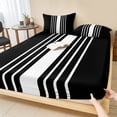 thumbnail image 1 of Cal.King Size Fitted Sheet Set - Black White Stripe 3 Piece Bedding Sets 16" Deep Pocket Fitted Sheet with 2 Pillowcases, Modern Rustic Vertical Striped Brushed Microfiber Hotel Luxury Bed Sheets, 1 of 9