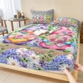 thumbnail image 1 of Cal.King Size Fitted Sheet Set - Blue Purple Gnomes 3 Piece Bedding Sets 16" Deep Pocket Fitted Sheet with 2 Pillowcases, Spring Hydrangea Flower Leaf Green Plaid Brushed Microfiber Hotel Bed Sheets, 1 of 9