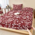 thumbnail image 1 of Cal.King Size Fitted Sheet Set - Botanical Rose Bud 3 Piece Bedding Sets 16" Deep Pocket Fitted Sheet with 2 Pillowcases, Vintage Burgundy Floral Leaves Farmhouse Brushed Microfiber Hotel Bed Sheets, 1 of 9