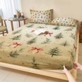 thumbnail image 1 of Cal.King Size Fitted Sheet Set - Christmas 3 Piece Bedding Sets 16" Deep Pocket Fitted Sheet with 2 Pillowcases, Winter Vintage Xmas Trees Bow Holly Leaf Beige Brushed Microfiber Hotel Bed Sheets, 1 of 9
